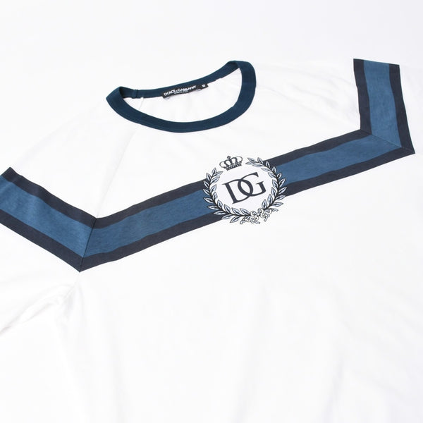 極美品 DOLCE＆GABBANA ドルチェアンドガッバーナ DGロゴリンガーTシャツ G8LW4T コットン ホワイト ネイビー サイズ48 中古 4a007820
