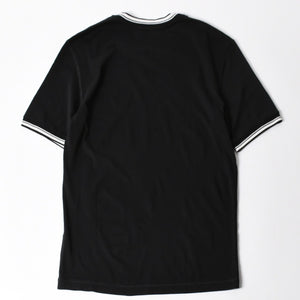 極美品 DOLCE&GABBANA ドルチェアンドガッバーナ クラウン ロゴリンガーTシャツ 王冠 48サイズ ブラック ストライプリブ 中古 4a007818