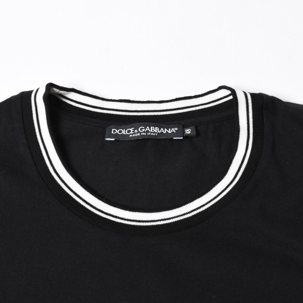 Extremely beautiful item DOLCE&GABBANA Dolce &amp; Gabbana Crown Logo Ringer T-Shirt, Size 48, Black, Striped Rib, Used, 4a007818