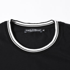 極美品 DOLCE&GABBANA ドルチェアンドガッバーナ クラウン ロゴリンガーTシャツ 王冠 48サイズ ブラック ストライプリブ 中古 4a007818