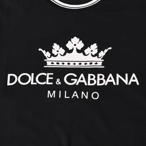 極美品 DOLCE&GABBANA ドルチェアンドガッバーナ クラウン ロゴリンガーTシャツ 王冠 48サイズ ブラック ストライプリブ 中古 4a007818
