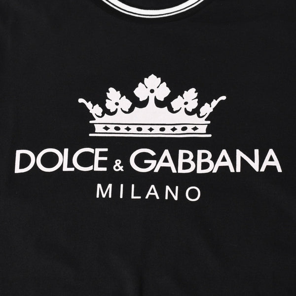 極美品 DOLCE&GABBANA ドルチェアンドガッバーナ クラウン ロゴリンガーTシャツ 王冠 48サイズ ブラック ストライプリブ 中古 4a007818