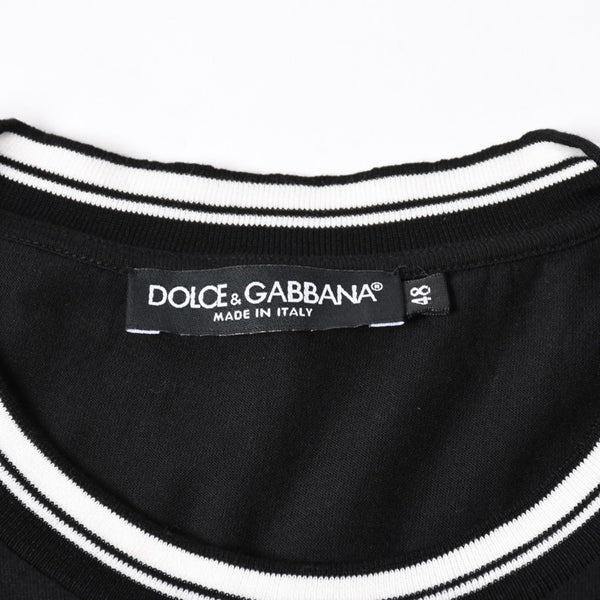 極美品 DOLCE&GABBANA ドルチェアンドガッバーナ クラウン ロゴリンガーTシャツ 王冠 48サイズ ブラック ストライプリブ 中古 4a007818