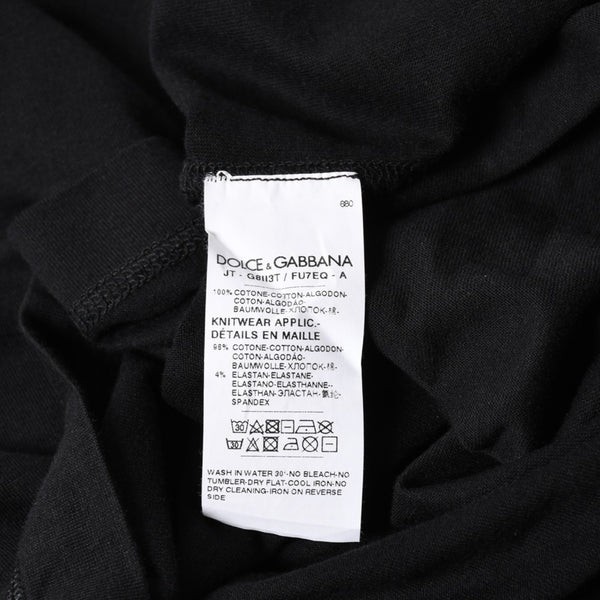 極美品 DOLCE&GABBANA ドルチェアンドガッバーナ クラウン ロゴリンガーTシャツ 王冠 48サイズ ブラック ストライプリブ 中古 4a007818