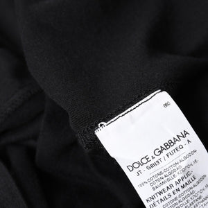 極美品 DOLCE&GABBANA ドルチェアンドガッバーナ クラウン ロゴリンガーTシャツ 王冠 48サイズ ブラック ストライプリブ 中古 4a007818