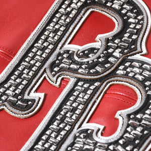 極美品 pellepelle ペレペレ legend leather jacketレジェンド レザージャケット サイズL スタッズ ラインストーン レッド ブラック 中古 4a008291