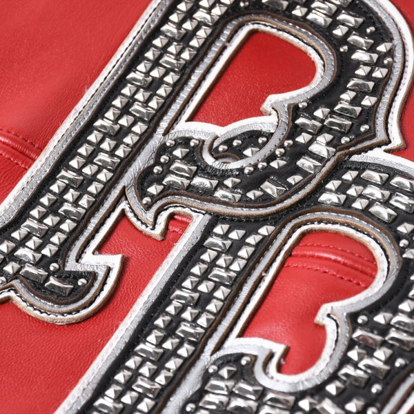 極美品 pellepelle ペレペレ legend leather jacketレジェンド レザージャケット サイズL スタッズ ラインストーン レッド ブラック 中古 4a008291