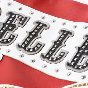 極美品 pellepelle ペレペレ legend leather jacketレジェンド レザージャケット サイズL スタッズ ラインストーン レッド ブラック 中古 4a008291