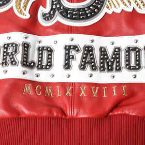 極美品 pellepelle ペレペレ legend leather jacketレジェンド レザージャケット サイズL スタッズ ラインストーン レッド ブラック 中古 4a008291