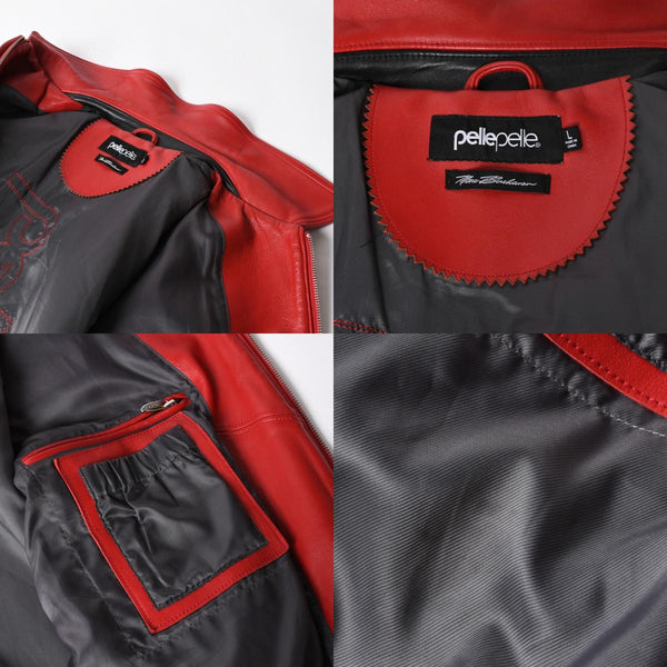 極美品 pellepelle ペレペレ legend leather jacketレジェンド レザージャケット サイズL スタッズ ラインストーン レッド ブラック 中古 4a008291