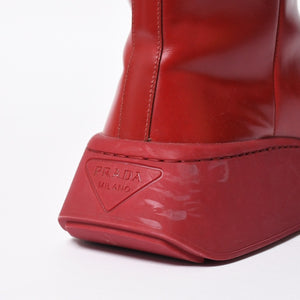 PRADA プラダ ブーツ 長靴 2WG013 レッド ワインレッド トライアングル・エンボスロゴ サイズ9 美品 中古 4a007845