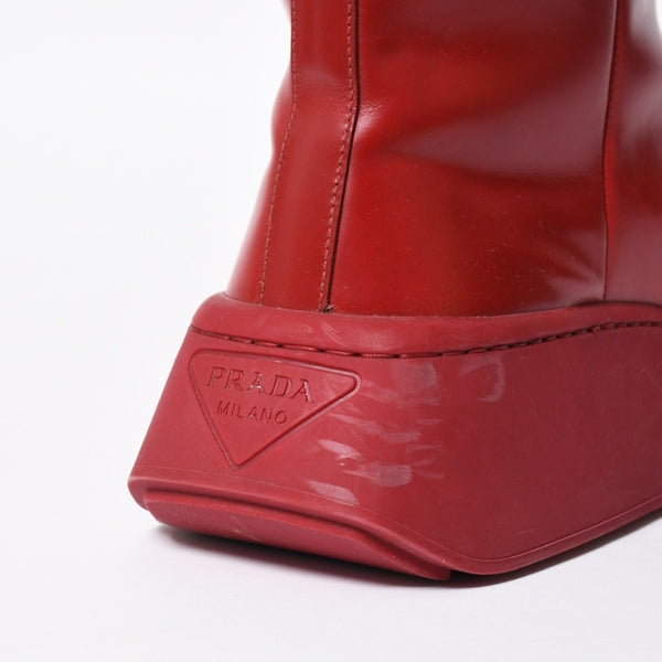 PRADA プラダ ブーツ 長靴 2WG013 レッド ワインレッド トライアングル・エンボスロゴ サイズ9 美品 中古 4a007845