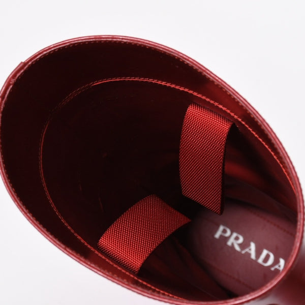 PRADA プラダ ブーツ 長靴 2WG013 レッド ワインレッド トライアングル・エンボスロゴ サイズ9 美品 中古 4a007845