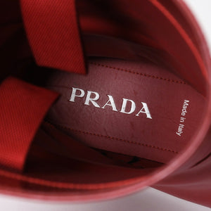 PRADA プラダ ブーツ 長靴 2WG013 レッド ワインレッド トライアングル・エンボスロゴ サイズ9 美品 中古 4a007845