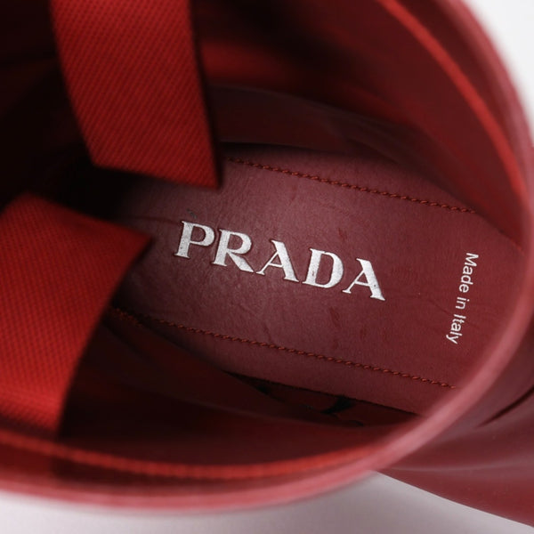 PRADA プラダ ブーツ 長靴 2WG013 レッド ワインレッド トライアングル・エンボスロゴ サイズ9 美品 中古 4a007845