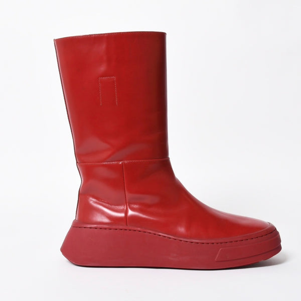 PRADA プラダ ブーツ 長靴 2WG013 レッド ワインレッド トライアングル・エンボスロゴ サイズ9 美品 中古 4a007845