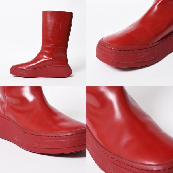 PRADA プラダ ブーツ 長靴 2WG013 レッド ワインレッド トライアングル・エンボスロゴ サイズ9 美品 中古 4a007845