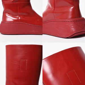 PRADA プラダ ブーツ 長靴 2WG013 レッド ワインレッド トライアングル・エンボスロゴ サイズ9 美品 中古 4a007845