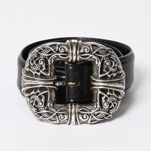 極美品 CHROME HEARTS クロムハーツ ケルティック センターバーベルト シルバー925 レザー サイズ34 中古 4a007922