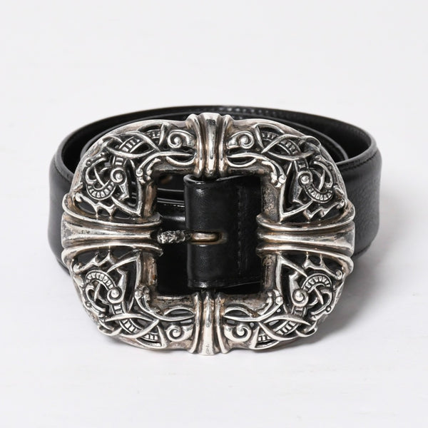 極美品 CHROME HEARTS クロムハーツ ケルティック センターバーベルト シルバー925 レザー サイズ34 中古 4a007922