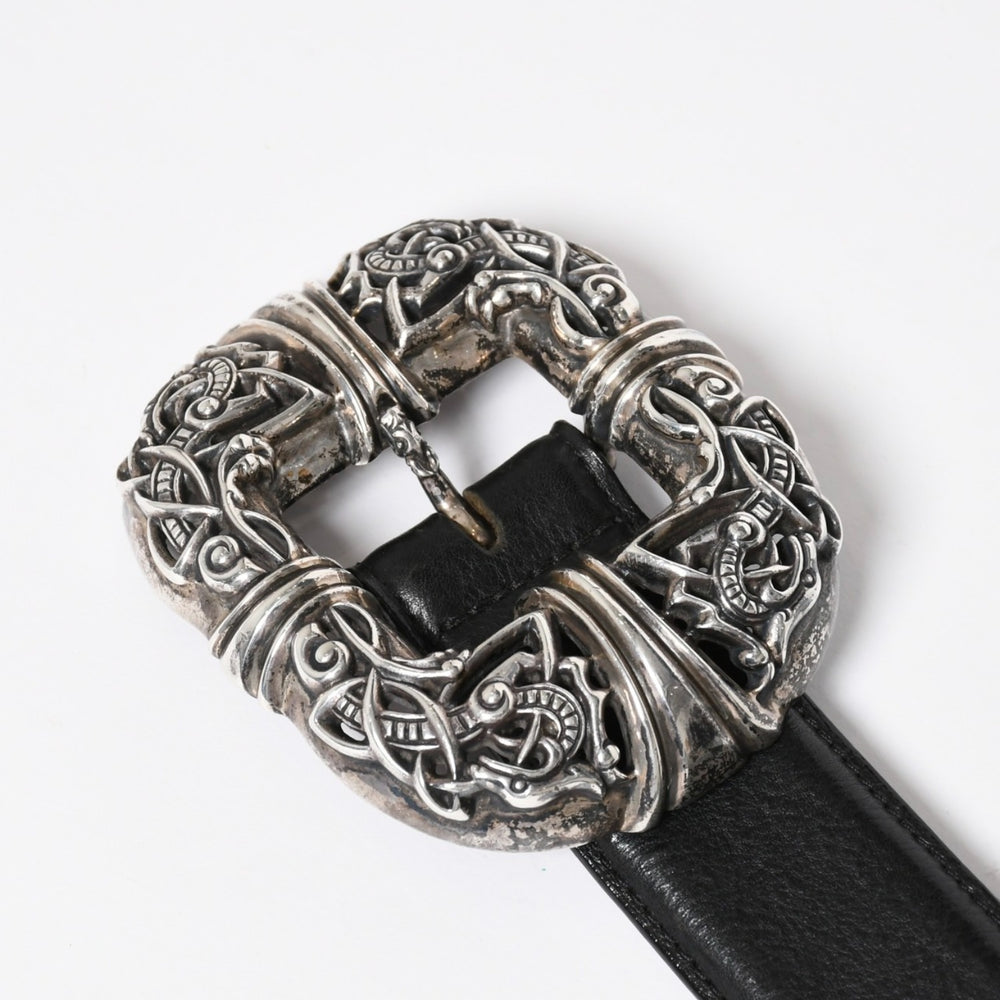 極美品 CHROME HEARTS クロムハーツ ケルティック センターバーベルト シルバー925 レザー サイズ34 中古 4a007922