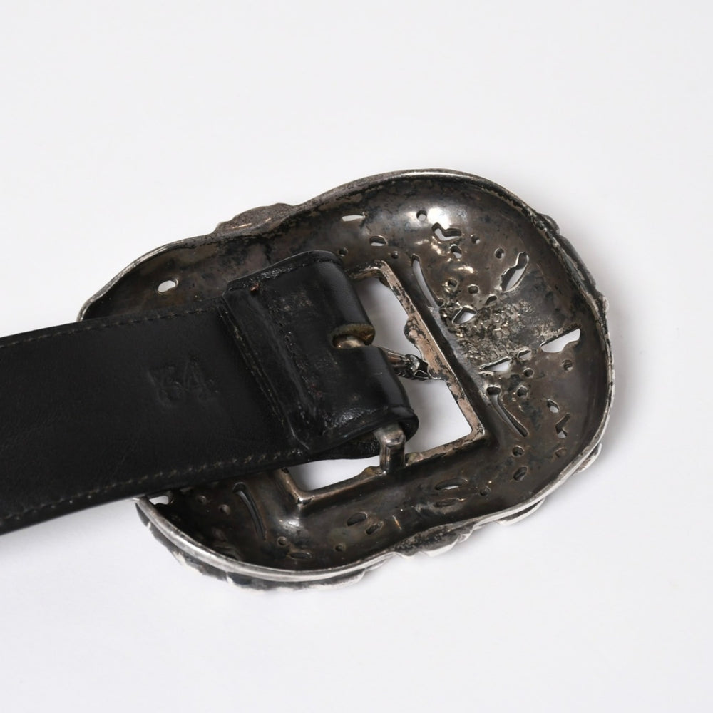 極美品 CHROME HEARTS クロムハーツ ケルティック センターバーベルト シルバー925 レザー サイズ34 中古 4a007922