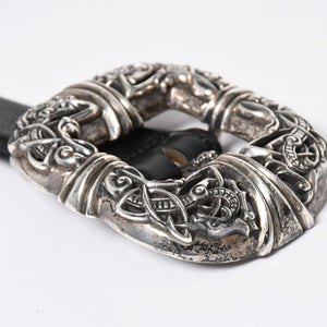 極美品 CHROME HEARTS クロムハーツ ケルティック センターバーベルト シルバー925 レザー サイズ34 中古 4a007922