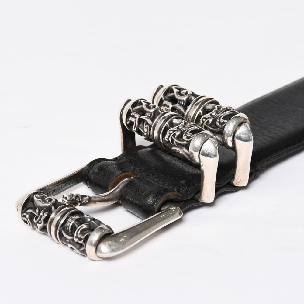 極美品 CHROME HEARTS クロムハーツ BLT ROLLER 3PC 1.5inch ローラーベルト 1.5インチ サイズ32 ブラック レザー シルバー925 中古 4a007923
