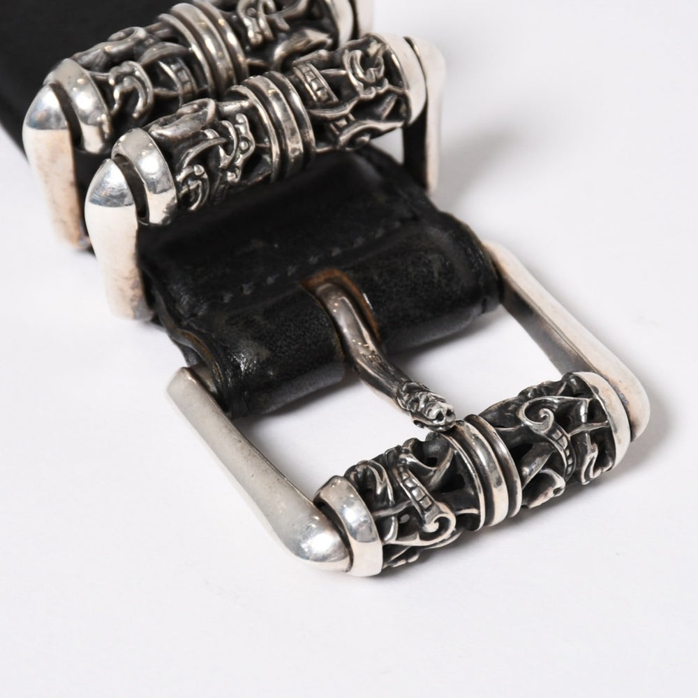 極美品 CHROME HEARTS クロムハーツ BLT ROLLER 3PC 1.5inch ローラーベルト 1.5インチ サイズ32 ブラック レザー シルバー925 中古 4a007923
