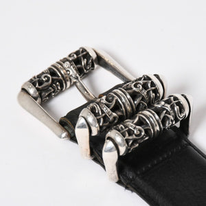 極美品 CHROME HEARTS クロムハーツ BLT ROLLER 3PC 1.5inch ローラーベルト 1.5インチ サイズ32 ブラック レザー シルバー925 中古 4a007923