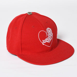 新品同様 CHROME HEARTS クロムハーツ ベースボールキャップ レッド アラベスク模様 ハート クロスボール コンチョ サイズ7 1/4(57.8cm) 中古 4a007974