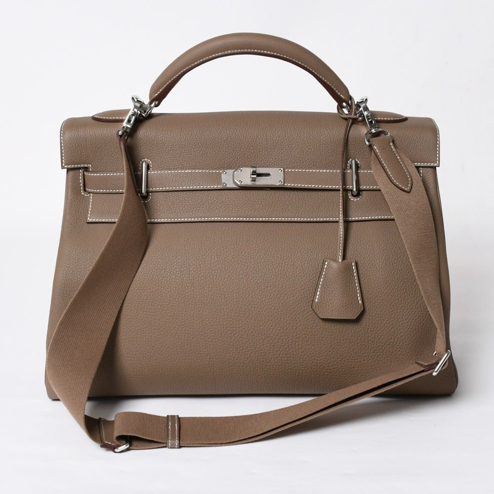 新品同様 HERMES エルメス Maxi Kelly 42 マキシケリー 42 ハンドバッグ W刻印 トゴ エトゥープSV金具 内縫い 中古 4a007854