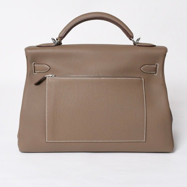 新品同様 HERMES エルメス Maxi Kelly 42 マキシケリー 42 ハンドバッグ W刻印 トゴ エトゥープSV金具 内縫い 中古 4a007854