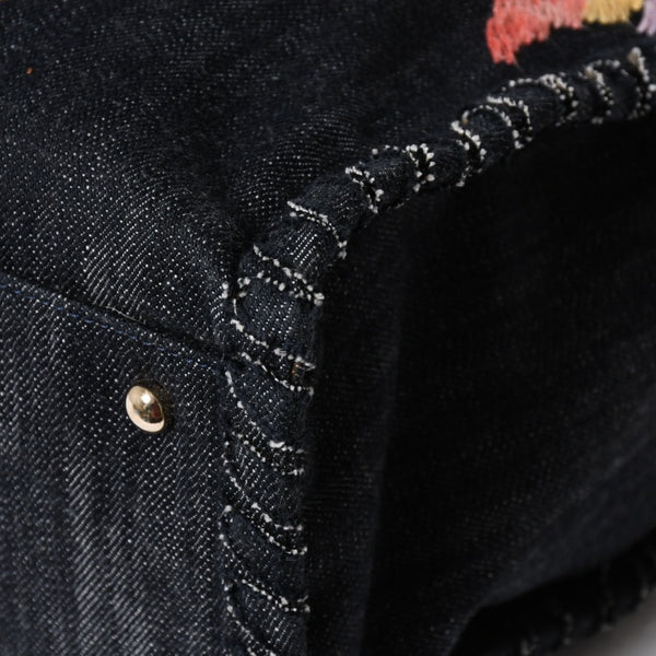 極美品 CHANEL シャネル チェーントートバッグ A31932 10番台 夜間飛行 刺繍 ココマーク デニム エンブロイダリー 中古 4a007858