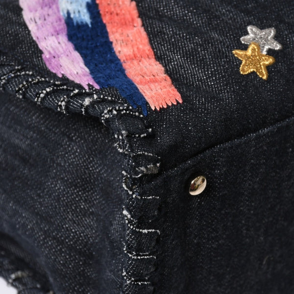 極美品 CHANEL シャネル チェーントートバッグ A31932 10番台 夜間飛行 刺繍 ココマーク デニム エンブロイダリー 中古 4a007858
