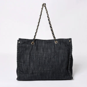 極美品 CHANEL シャネル チェーントートバッグ A31932 10番台 夜間飛行 刺繍 ココマーク デニム エンブロイダリー 中古 4a007810