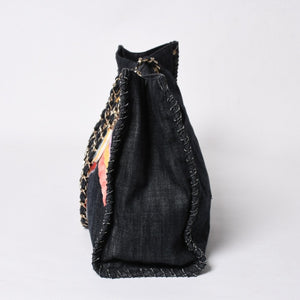 極美品 CHANEL シャネル チェーントートバッグ A31932 10番台 夜間飛行 刺繍 ココマーク デニム エンブロイダリー 中古 4a007810