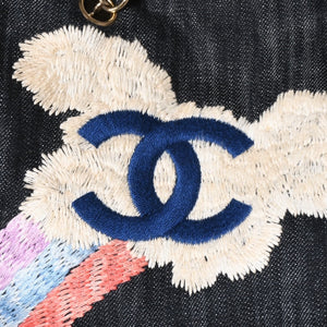 極美品 CHANEL シャネル チェーントートバッグ A31932 10番台 夜間飛行 刺繍 ココマーク デニム エンブロイダリー 中古 4a007810