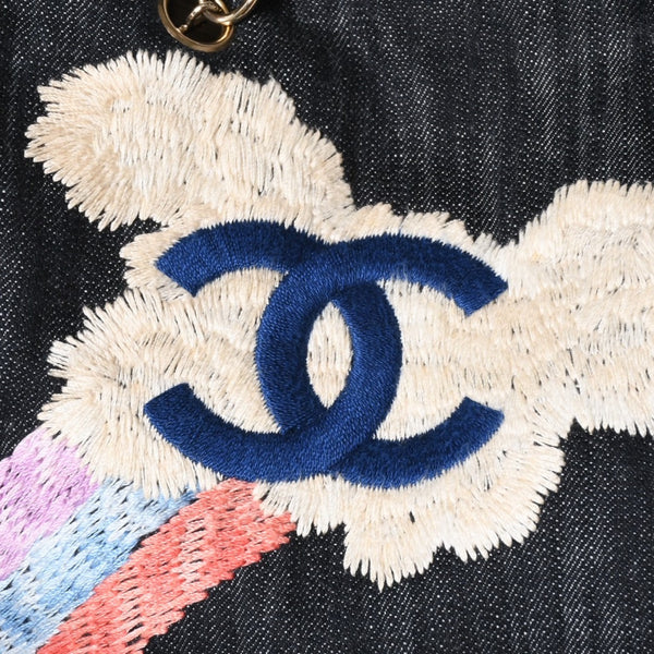 極美品 CHANEL シャネル チェーントートバッグ A31932 10番台 夜間飛行 刺繍 ココマーク デニム エンブロイダリー 中古 4a007810