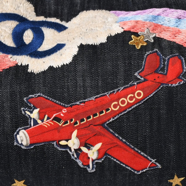 極美品 CHANEL シャネル チェーントートバッグ A31932 10番台 夜間飛行 刺繍 ココマーク デニム エンブロイダリー 中古 4a007810