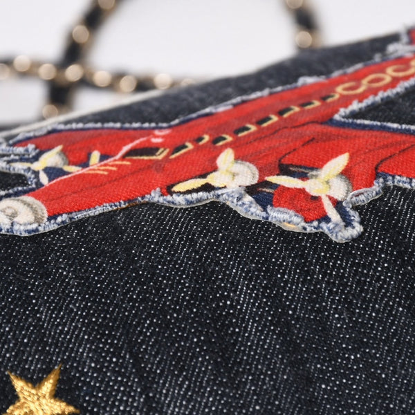 極美品 CHANEL シャネル チェーントートバッグ A31932 10番台 夜間飛行 刺繍 ココマーク デニム エンブロイダリー 中古 4a007810