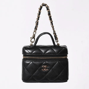 極美品 CHANEL シャネル クラシック ミニ バニティ バッグチャーム ランダム番台 キャビアスキン ブラック ゴールド金具 中古 4a007782