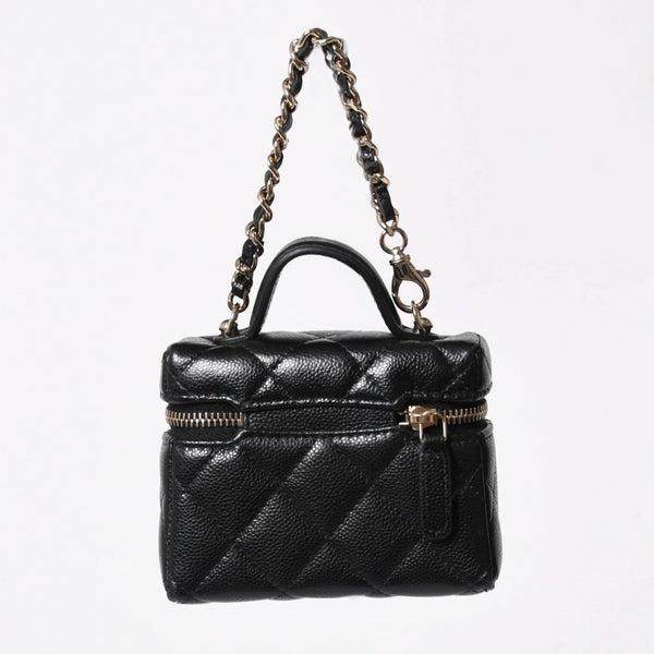 極美品 CHANEL シャネル クラシック ミニ バニティ バッグチャーム ランダム番台 キャビアスキン ブラック ゴールド金具 中古 4a007782