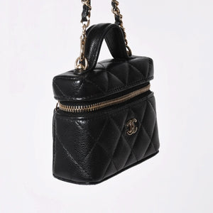極美品 CHANEL シャネル クラシック ミニ バニティ バッグチャーム ランダム番台 キャビアスキン ブラック ゴールド金具 中古 4a007782