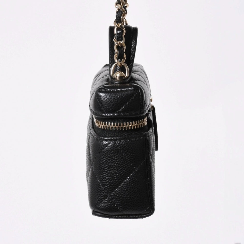 極美品 CHANEL シャネル クラシック ミニ バニティ バッグチャーム ランダム番台 キャビアスキン ブラック ゴールド金具 中古 4a007782