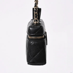極美品 CHANEL シャネル クラシック ミニ バニティ バッグチャーム ランダム番台 キャビアスキン ブラック ゴールド金具 中古 4a007782