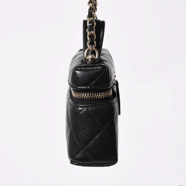 極美品 CHANEL シャネル クラシック ミニ バニティ バッグチャーム ランダム番台 キャビアスキン ブラック ゴールド金具 中古 4a007782