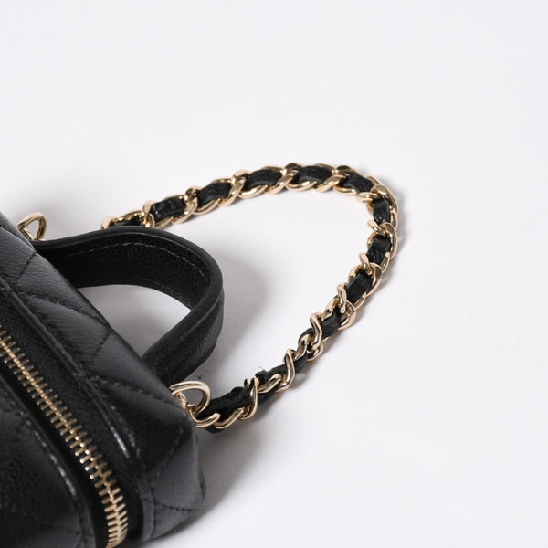 極美品 CHANEL シャネル クラシック ミニ バニティ バッグチャーム ランダム番台 キャビアスキン ブラック ゴールド金具 中古 4a007782