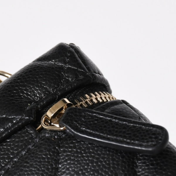 極美品 CHANEL シャネル クラシック ミニ バニティ バッグチャーム ランダム番台 キャビアスキン ブラック ゴールド金具 中古 4a007782