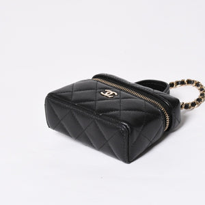 極美品 CHANEL シャネル クラシック ミニ バニティ バッグチャーム ランダム番台 キャビアスキン ブラック ゴールド金具 中古 4a007782